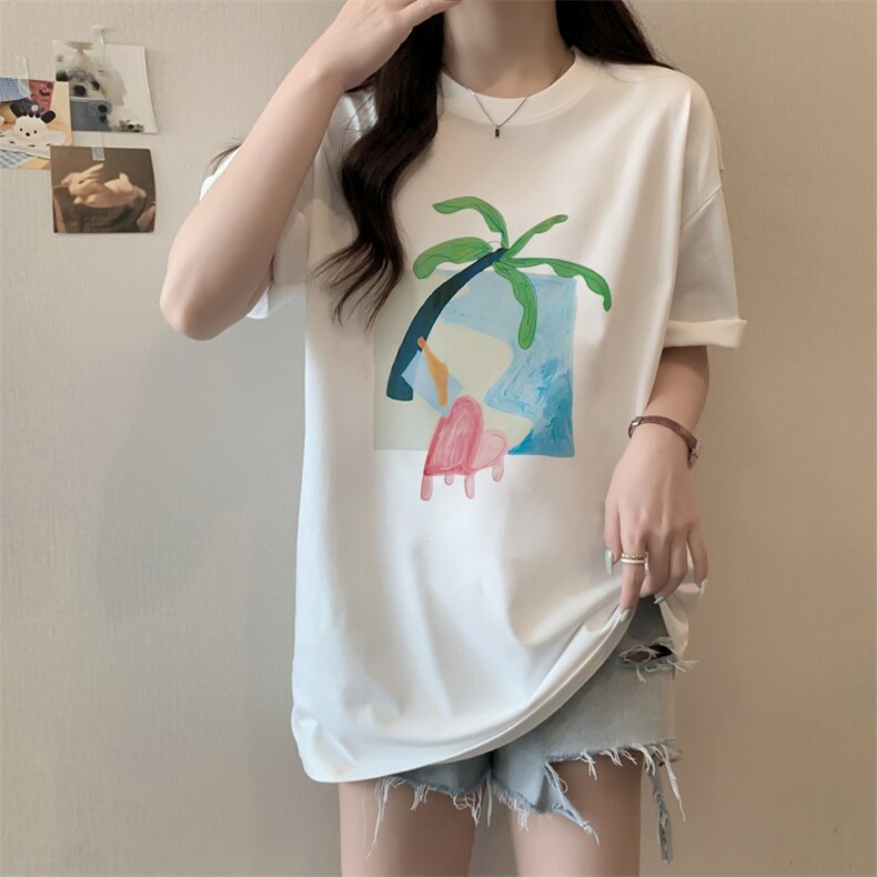 T0663-P25小清新椰树沙滩夏日专享纯棉印花短袖宽松大码百搭上衣，男装T恤，星座617A-2