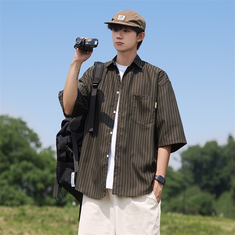 条纹衬衫男士短袖韩版潮流拼色百搭夏季2024新款ins外套CY851-P32,男装衬衫,星座412-3
