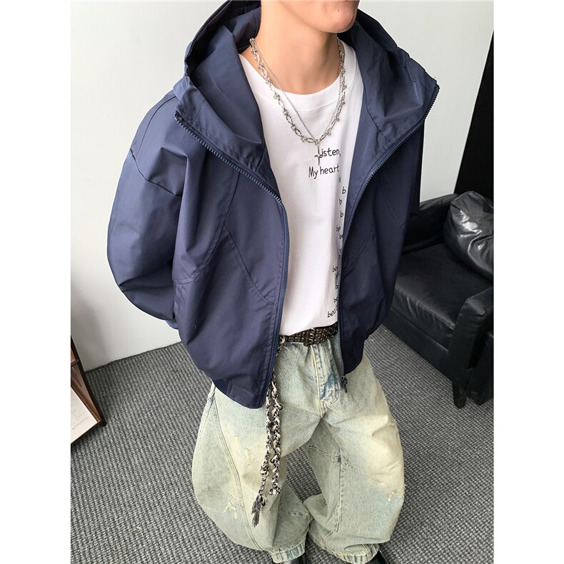 美式短款秋季开衫连帽夹克中性复古宽松褶皱外套潮HZ6608-P75,男装夹克,星座610B-1