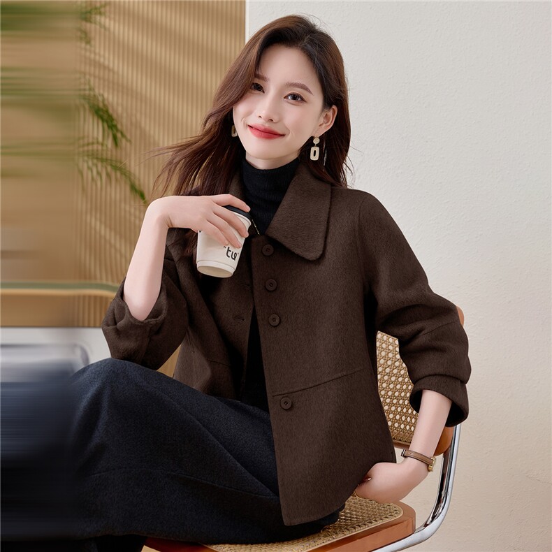 纯色双面羊毛大衣女2025秋冬新款减龄小个子双面羊绒短款外套,女装羊绒大衣,韩宇舍