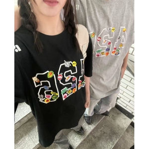 H0893-P35原版刺绣美式复古休闲学生宽松情侣短袖T恤图片