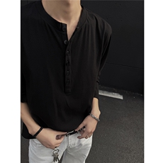 主推慵懒风亨利领长袖T恤垂感百搭cleanfit打底衫男H1052特P35，男装T恤，电商A341