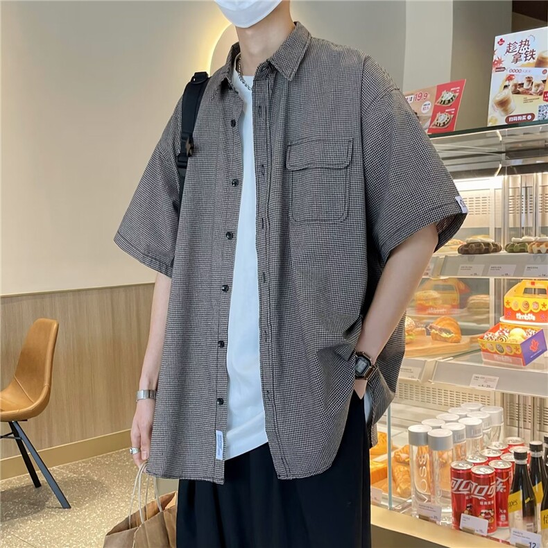 男装衬衫CS27高质量p35M-2XL单色宽松版青少年潮款短袖衬衫,男装衬衫,星座302B-2