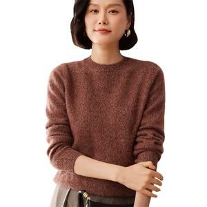 2025秋冬新款35%山羊绒女士7针花纱圆领羊绒衫图片