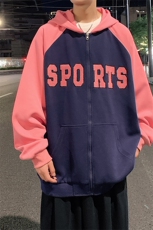 港风华棉拼接开衫连帽卫衣男宽松外套Y6522P85，男装卫衣，星座1204-3