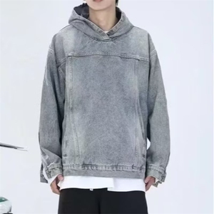JK8605-P56 美式复古潮牌做日水洗牛仔连帽外套男女高街情侣夹克图片