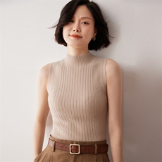 秋冬新款洋气时尚百搭显瘦女款一线成衣半高领无袖衫，女装背心吊带，艾巧羊绒