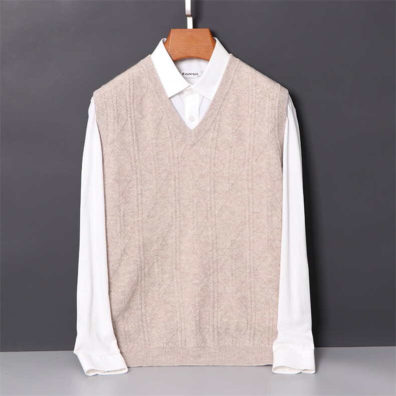 2025年秋季新款百搭男士无袖提花V领马甲，男装羊毛衫，迅太羊绒