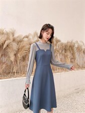 韩版修身淑女气质高雅百搭连衣裙，女装连衣裙，荷塘月色
