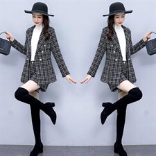 清仓春秋新款女装时髦格子毛呢小西装外套百搭短裤呢子，女装职业装，韩美纤衣