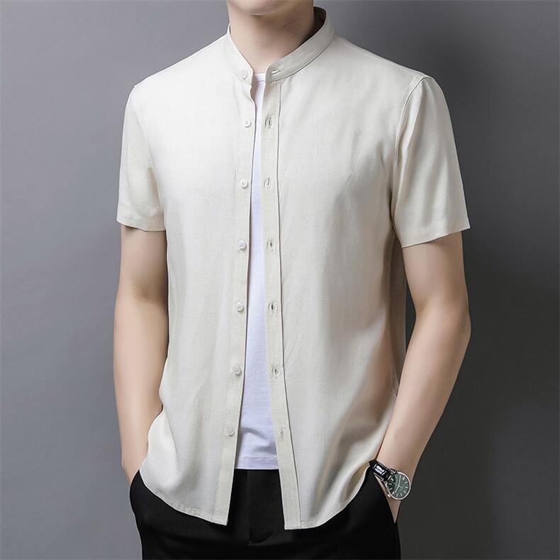 FL-M8055夏季青年2021男式薄款短袖亚麻衬衣风复古衬衫P58，男装衬衫，电商B360