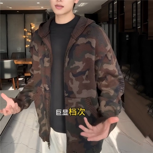 小尼力美式复古格纹迷彩连帽夹克男女春季ins潮加绒工装外套图片