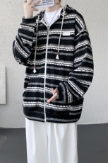 8XL-M潮情侣美式磨毛编织条纹针织衫卫衣宽松拉链外套WY30P88，男装针织衫/毛衣，电商D206-1
