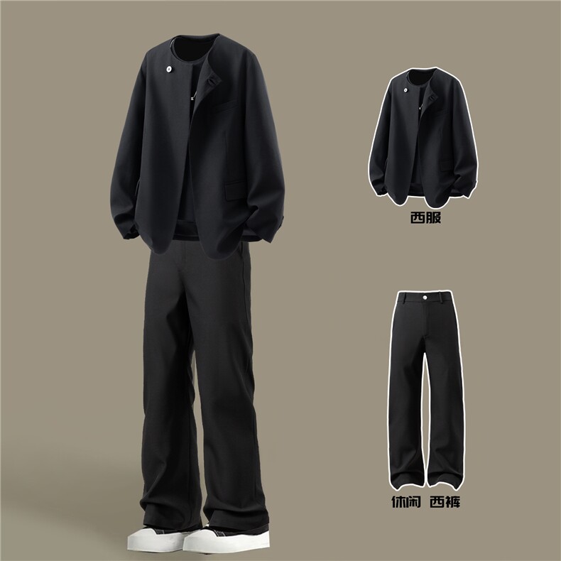 立体白底圆领新中式西服M-5XL大码XF78107P85控138西裤XK78151P45，男装西服，星座227-7