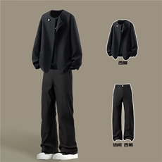 立体白底圆领新中式西服M-5XL大码XF78107P85控138西裤XK78151P45，男装西服，星座227-7