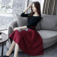 2024年春季套装/套裙圆领长袖修身时尚气质收腰韩版百搭中裙甜美，女装套装/套裙，天丝秀