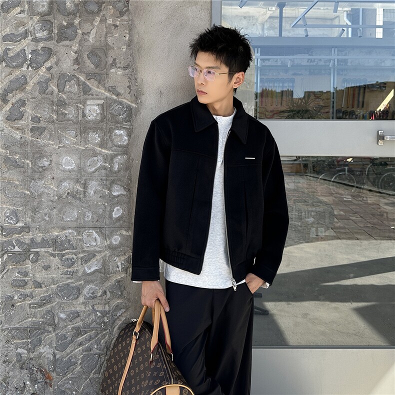 双拉链毛呢夹克外套秋冬短款呢子大衣宽松妮子风A236-JK627-P160，男装毛呢大衣，电商A236