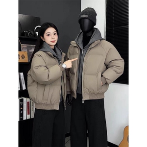 现货高品质重磅工艺美式高街假两件PU皮棉衣男女加厚棉服外套图片