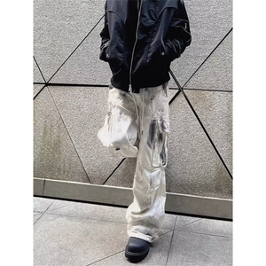 DA276-P65美式高街大口袋褶皱微喇工装裤男高级感裤子男-网图现货图片