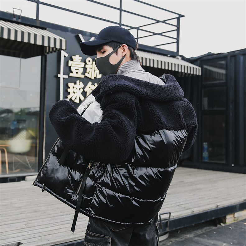 INS19年冬季新款羊羔毛拼色潮流休闲棉衣男DS-B293，男装棉衣，电商A306