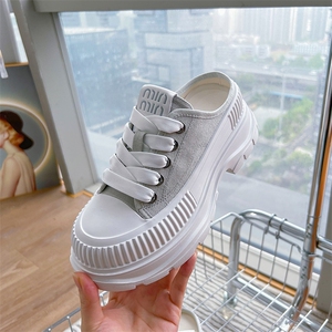 X3899-P160帆布包头拖鞋2024夏季新款厚底半拖鞋女穿休闲时尚女鞋图片