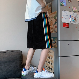 现货DM49-P35港风条纹宽松直筒男装夏款灯芯绒运动短裤图片