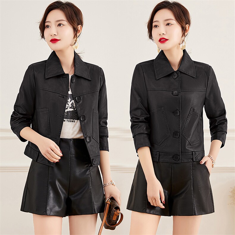 皮衣外套女2023年春季新款水洗皮机车服显瘦pu皮夹克韩版短外套潮,女装皮衣,江南女神