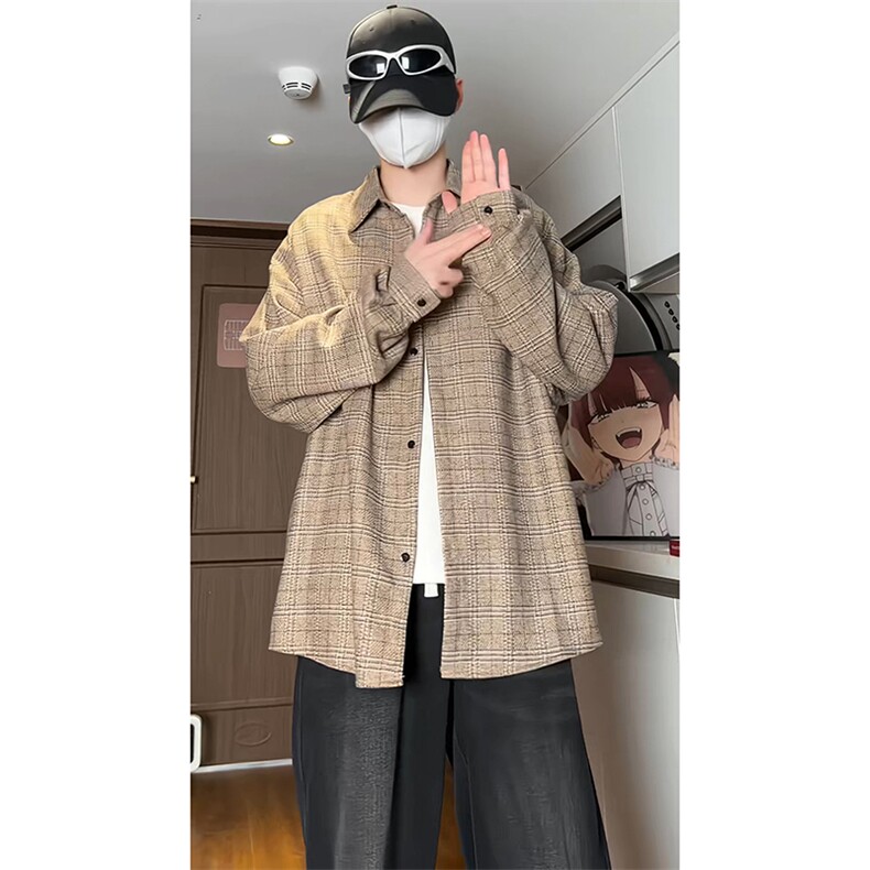 厚款宽松长袖格子衬衫男KD623-P30图片