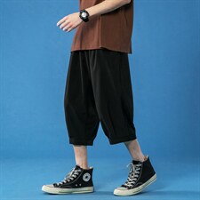 K161P25蓝底冰丝休闲宽松七分裤港风学生夏装凉爽百搭休闲裤潮，男装休闲裤，电商A050