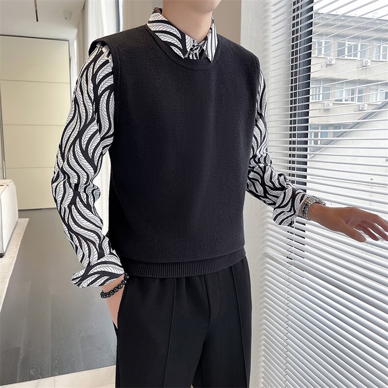 高品质针织衫男士假两件毛衣衬衫领长袖套头休闲上衣B261-M03-P85图片