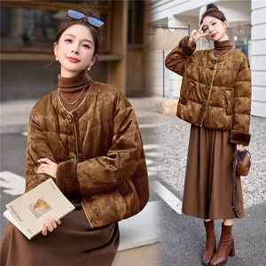新中式提花羽绒服女2025冬季新款超好看拼接撞色保暖外套女图片