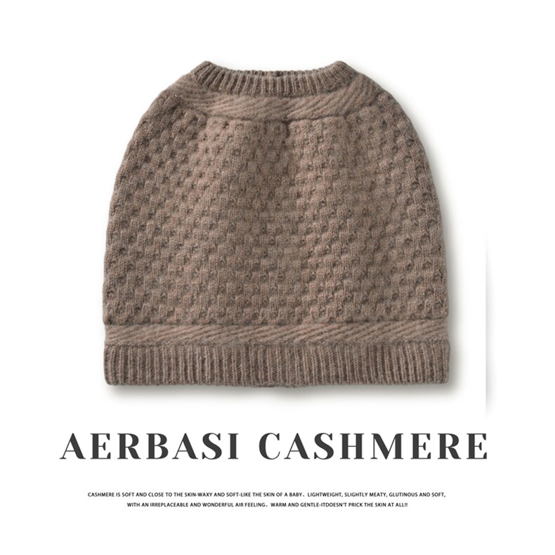 时尚保暖羊绒针织帽秋冬必备加厚露辫设计舒适百搭女士毛线帽，帽子，蒙娇羊绒