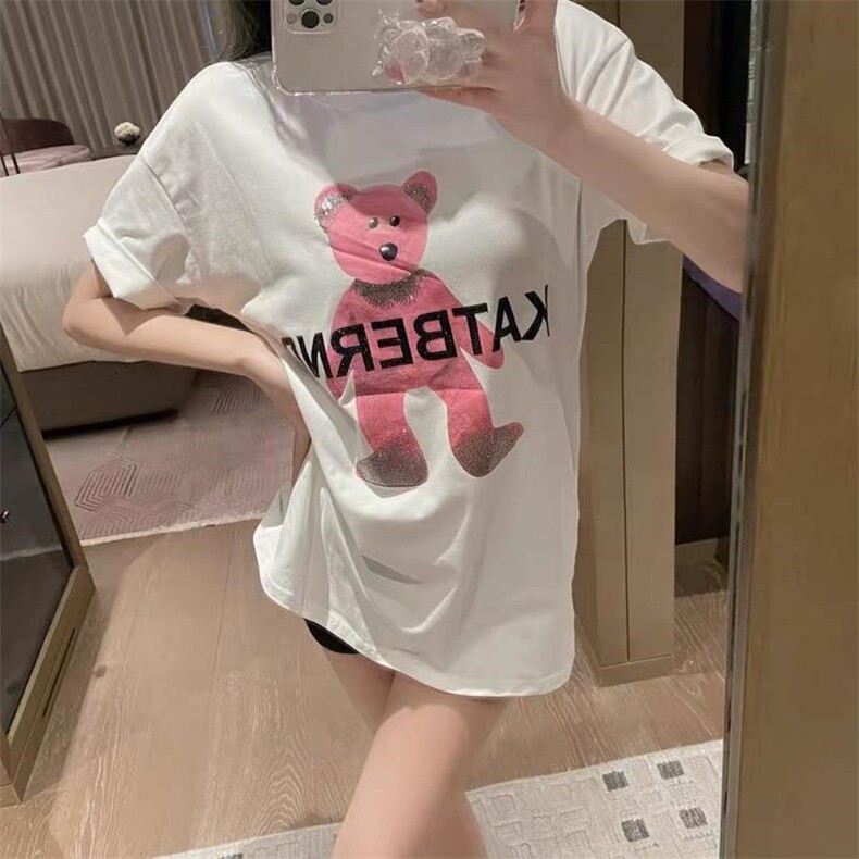 夏季重工小熊T恤，女装T恤，柚格