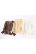 零柬缚感轻盈舒适时尚百搭挑空方块罩衫长袖女款，女装蕾丝衫/雪纺衫，北娇羊绒