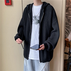 纯色简约毛衣男士秋冬季新款宽松休闲cleanfit针织衫开衫连帽外套，男装针织衫/毛衣，星座410-7