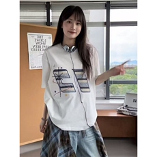 潮牌美式复古咪刺绣短袖t恤女纯棉宽松情侣上衣TX295，男装T恤，星座208-5