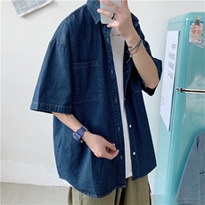 港风ins潮牌牛仔衬衫男女韩版潮流宽松短袖衬衣薄款夏季CS05-P40，男装T恤，星座1008-2