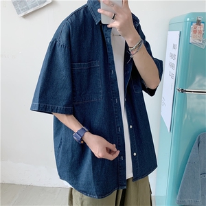 港风ins潮牌牛仔衬衫男女韩版潮流宽松短袖衬衣薄款夏季CS05-P40图片