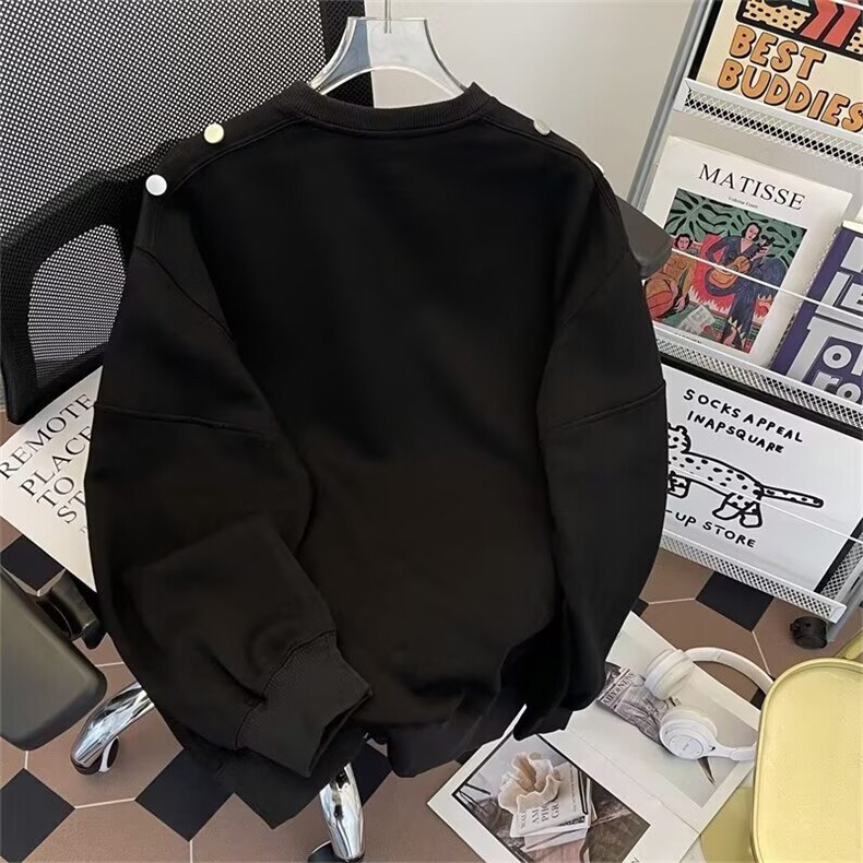 排扣拉链圆领卫衣男款小众春秋季新款复古拼接长袖上衣WY2505,男装卫衣,星座1116A（原606A-3）