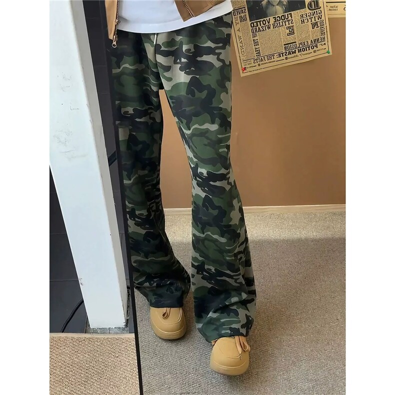 美式高街迷彩裤男秋季慵懒松弛感微喇裤hiphop运动卫裤LJ700-P40,男装休闲裤,星座1008