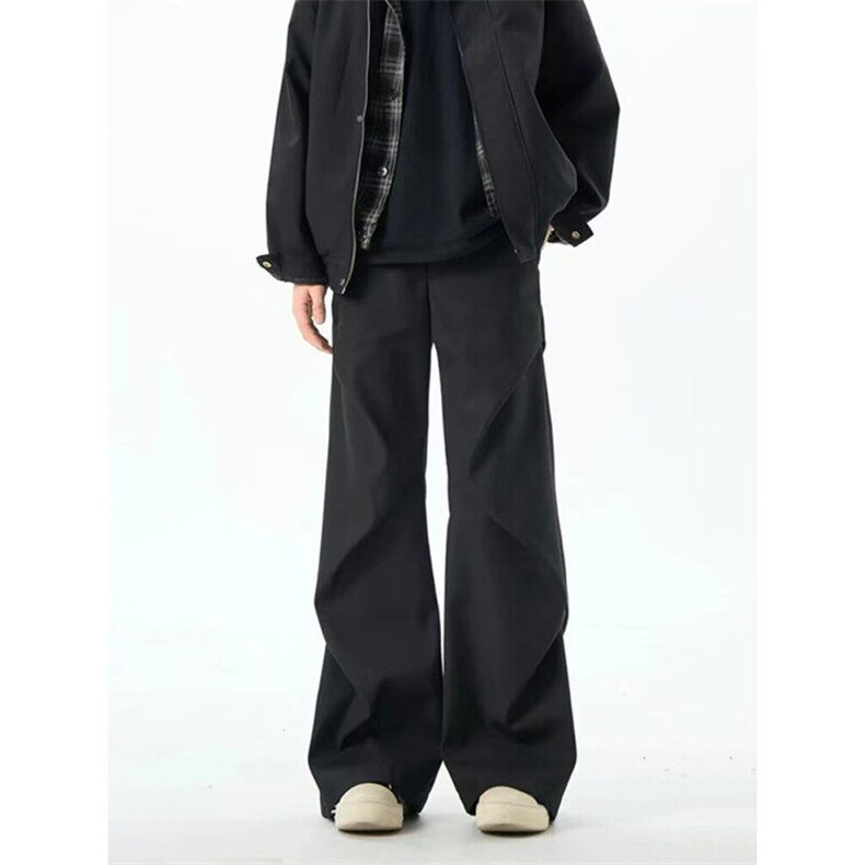 cleanfit褶皱垂感微喇西裤男春季新款设计感小众宽松直筒休闲裤子，男装休闲裤，星座1611B