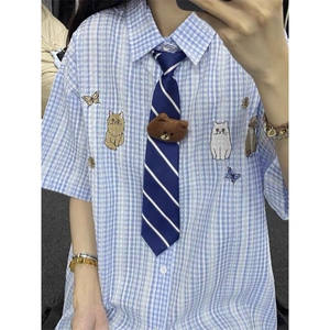 TC521-P45复古刺绣衬衫夏季学院风宽松显瘦百搭情侣衬衣图片