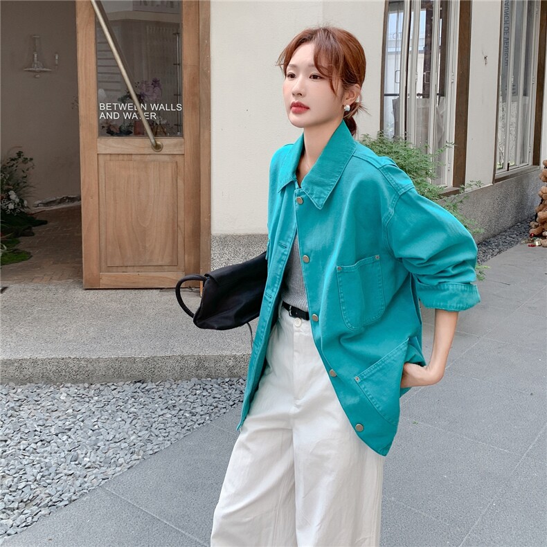 绿色超好看独特小众牛仔外套女2025秋新款复古松弛感休闲风上衣,女装短外套,2C168