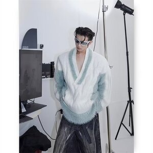 小众防貂毛不规则设计毛衣高级假两件毛衫慵懒风长毛上衣图片