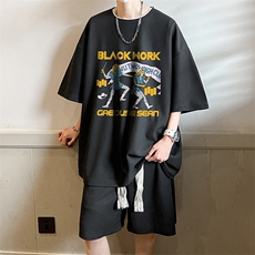 华夫格套装运动短袖t恤套装休闲两件套一套HZ84304-P44，男装T恤，电商A040