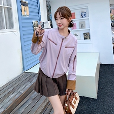 【现货】1C128-A10-秋新气质拼接皮休闲短外套P145-K205，女装短外套，先锋丽姿