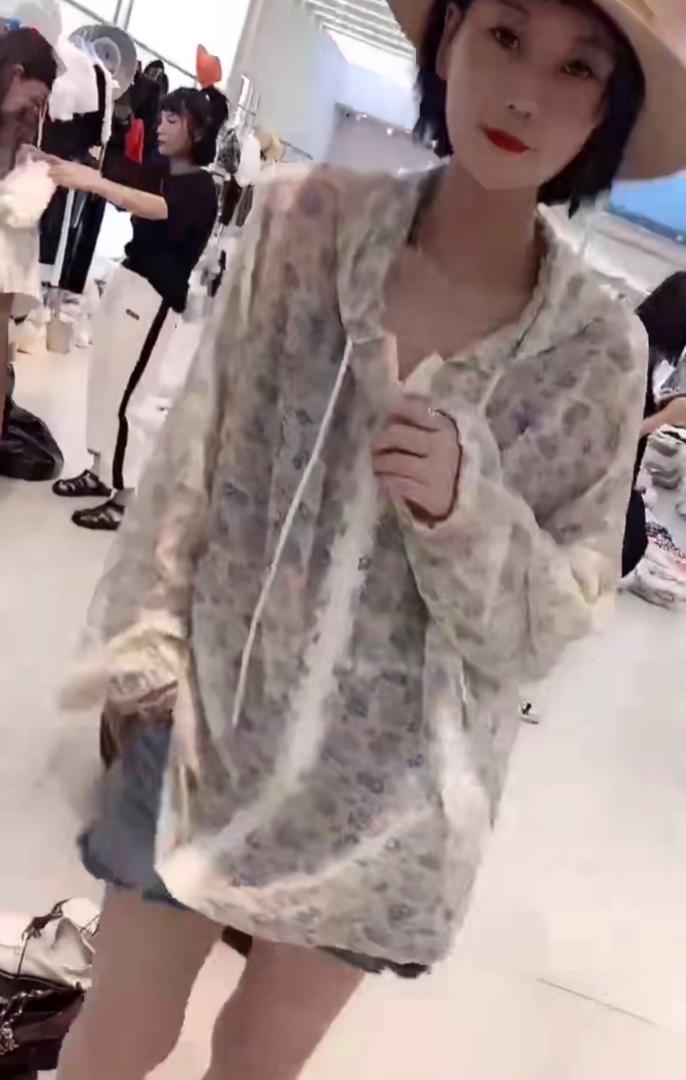 W777欧洲站女装2021潮长袖印花薄款夏季时尚宽松防晒服,女装,L·H·X