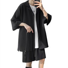 TZ62627/P55弹力短袖衬衣套装男港风夏款港风衬衫短裤两件套控88，男装休闲套装，电商A141