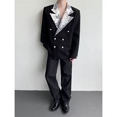 现货25秋冬男士蕾丝拼接雪花扣礼服华丽风西装外套xz168-p168，男装西服，电商B288