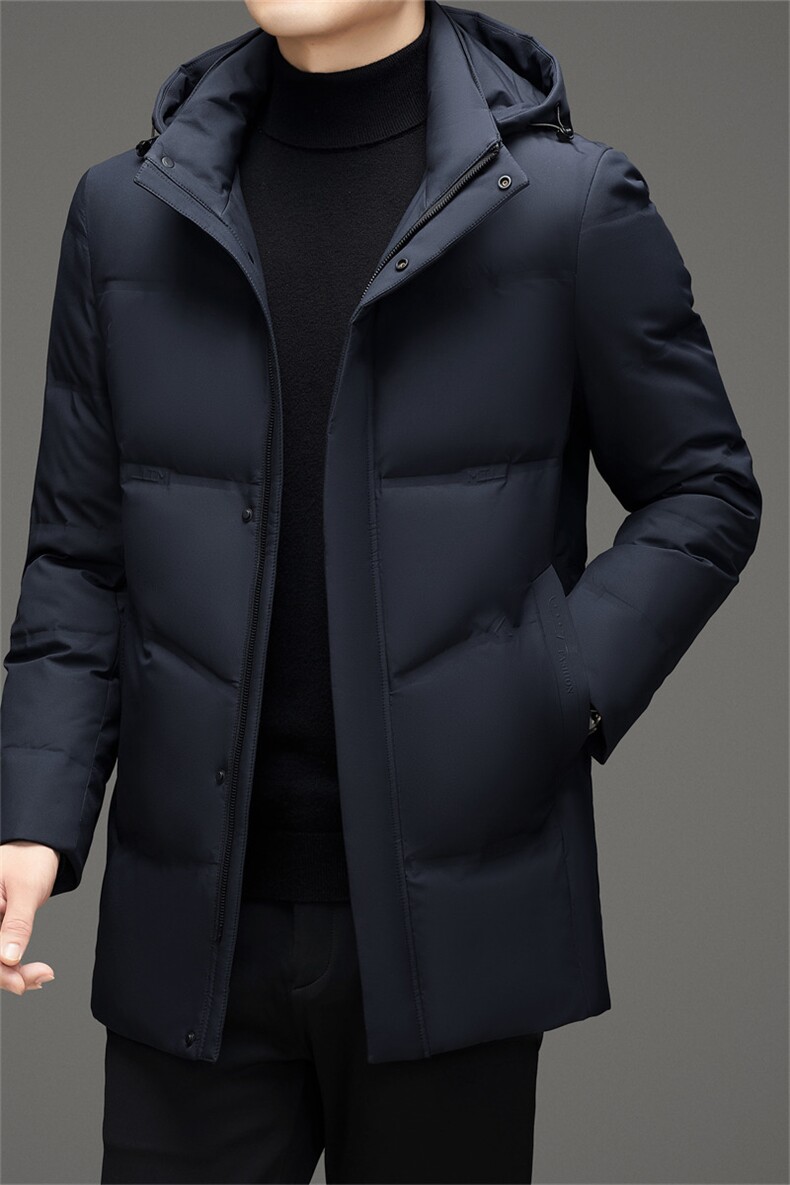 新款中老年可脱卸帽中长款羽绒服外套男中年羽绒服大衣限价368元,男装羽绒服,钱塘723